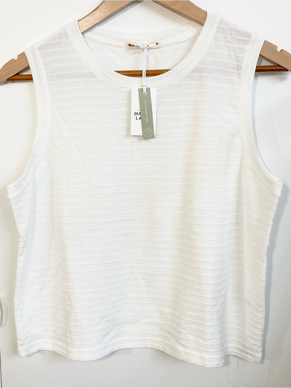 NEW Marine Layer Lydia Textured Stripe White Sleeveless Ribbed Crop Tank Top